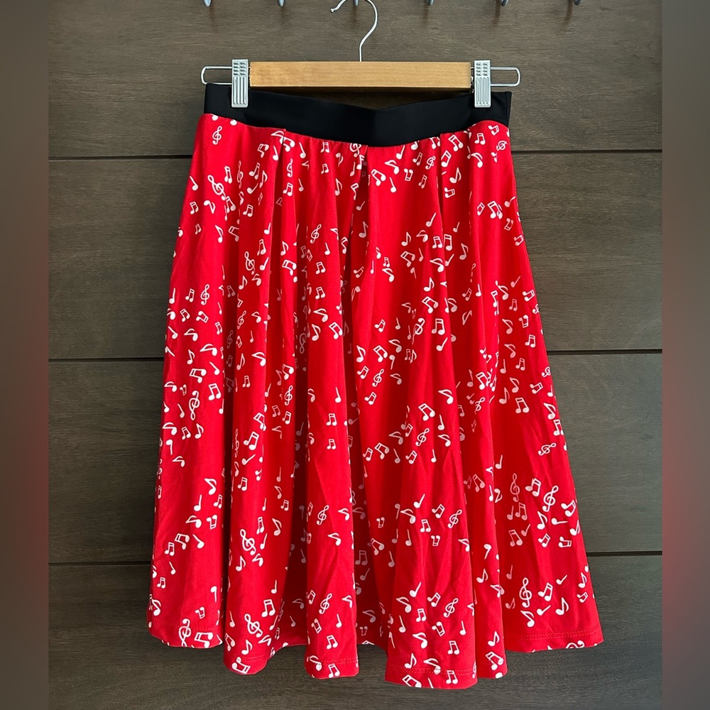 Lularoe Red Musical Note Print Swing Skirt XS